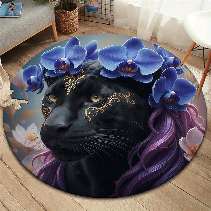 Круглый ковер Animalswearingflowers, Ковер для гостиной, спальни, дивана, игровой комнаты, Нескользящий коврик для пола