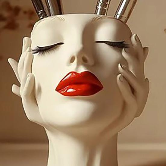 Держатель для ручек с женским контуром, художественная ваза ручной работы в форме женской головы, минималистичный держатель для кистей для макияжа для дома, гостиной, книжной полки, декора