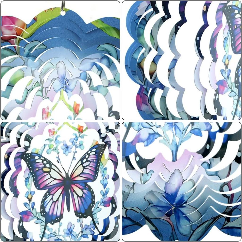 3D Вертушки-бабочки, 12-дюймовая вертушка из нержавеющей стали с градиентным цветом, Подвесная ветряная скульптура для украшения сада