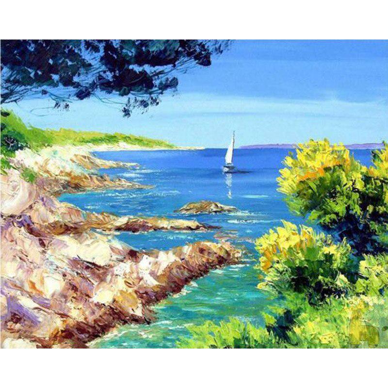 Diamond Embroidery 5d Painting Diamond Painting Green Tree and Blue Sea