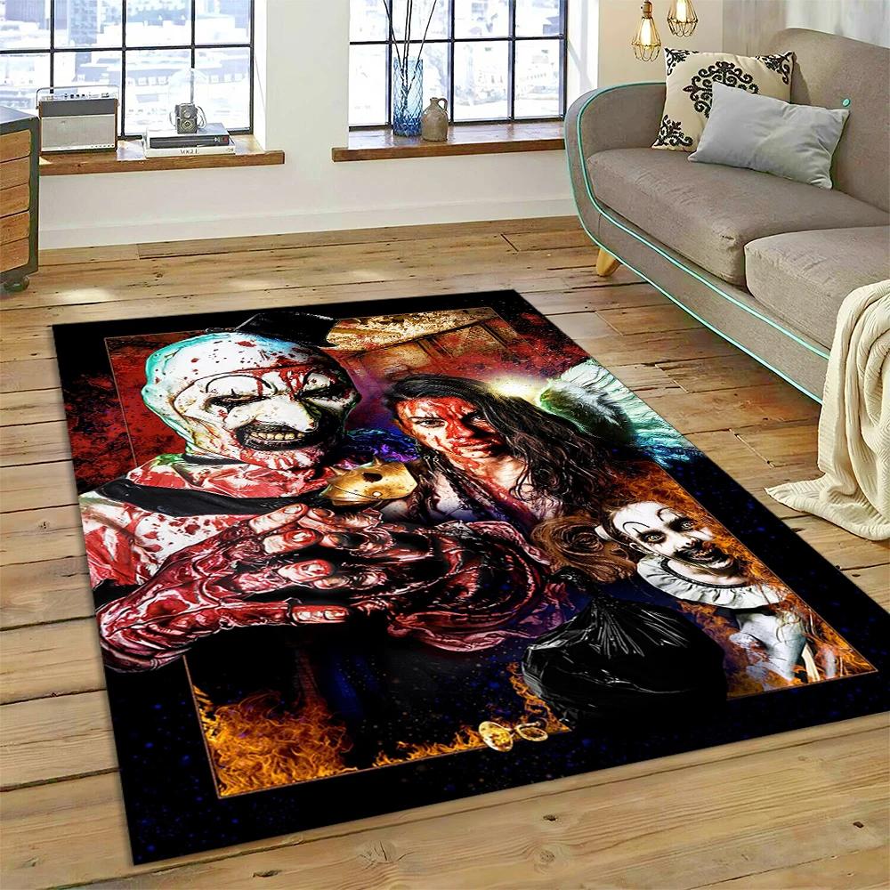 2025 New Style Terrifier 3 Horror Clown Movie Carpet Rug for Bedroom Living Room Home Sofa Decoration,kids Play Decor Floor Mat