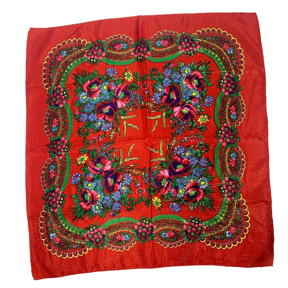 70 см Золотая нить Цветочный принт Русский платок Украинский шаль Бабушка Квадратный бандана Женский головной платок