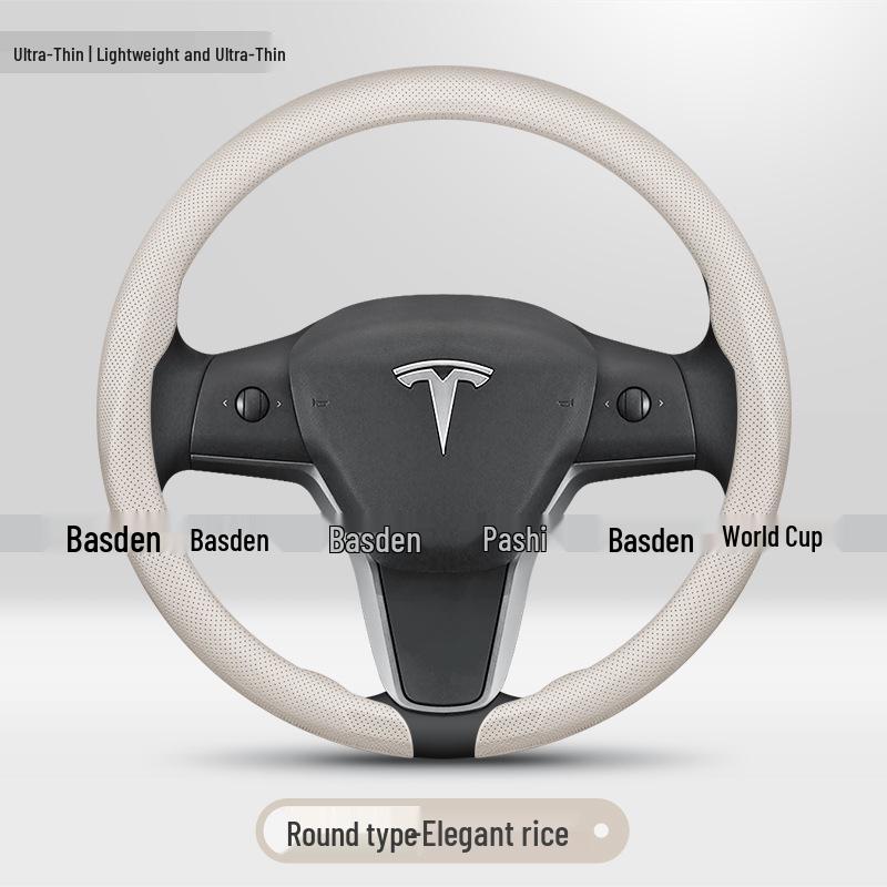 Genuine Leather Steering Wheel Cover for Tesla Model Y, 3, X, S
