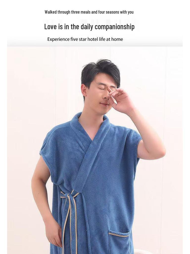 Унисекс Полосатый Впитывающий Халат-Полотенце - Короткий Рукав Пара для Мужчин и Женщин