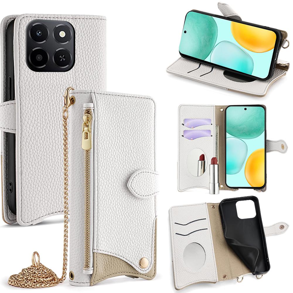 Кожаный чехол-кошелек-подставка для Honor X6c 4G, стиль «неправильный хвост», с цепочкой-ремнем