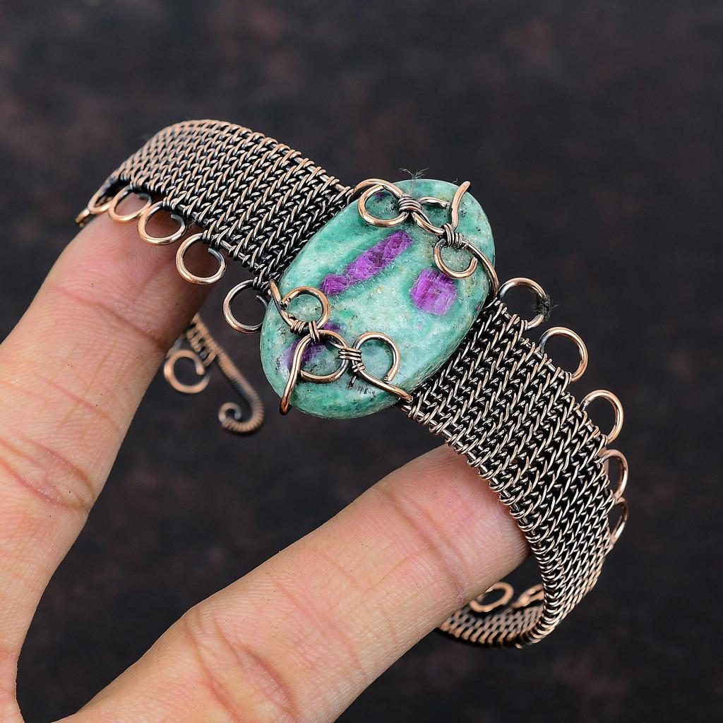 Ruby Fuchsite Copper Bangle Copper Wire Wrapped Jewelry Handmade Adjustable Cuff Bracelet Gemstone Bangle For Gift Copper Wire Wrap Bangle