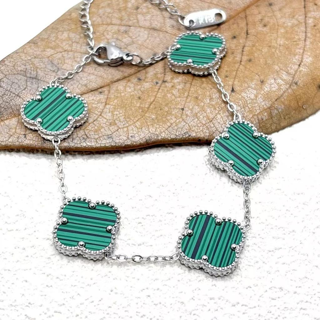 15Mm Four-Leaf Clover Five Flowers Bracelet High-Grade Titanium Steel Bracelet Fashionable Versatile Lucky Four-Leaf Clover Jewellery