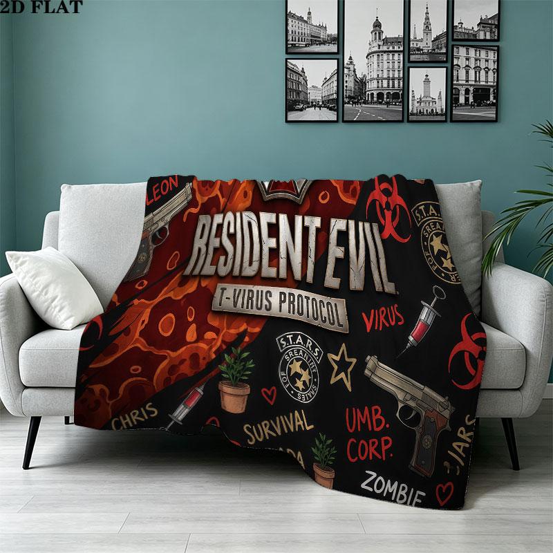 1PC Resident Evil Patterned Flannel Blanket Suitable For All Seasons For Home Decor Warmth And Comfort Gifts Holiday Present