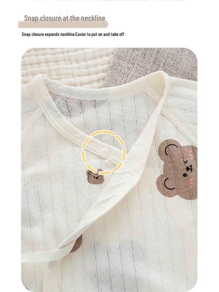 Новорожденный Ультратонкий Хлопковый Комбинезон с Длинным Рукавом и Защитой Животика - Дышащий, Класс А, Идеален для Лета и Помещений с Кондиционером.