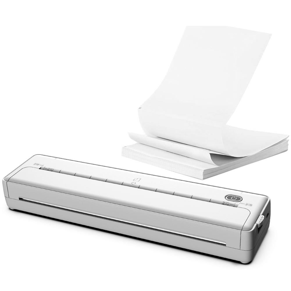 Портативный термопринтер формата А4 с разрешением 203 точек на дюйм, беспроводной мобильный принтер для печати этикеток без чернил, емкостью 100 листов бумаги для смартфона и ПК