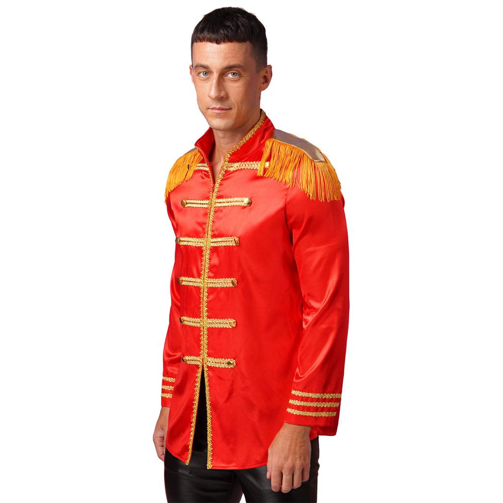 Мужская длинная средневековая верхняя одежда на Хэллоуин с кисточками на погонах с золотой отделкой на молнии спереди, атласные куртки, костюмы для косплея