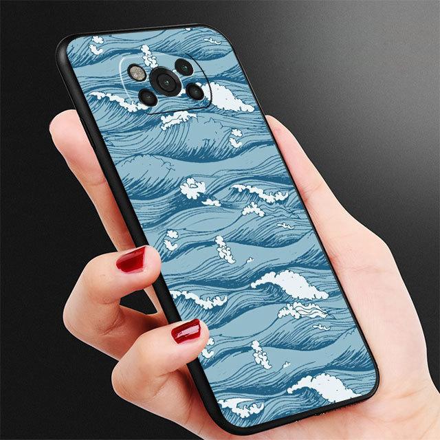 Японский волнистый художественный чехол для Samsung Galaxy M30s M33 M12 M51 M32 5g M31 M13 M52 M22 M23 M23 M01 M53 M31s M11, черный чехол-бампер