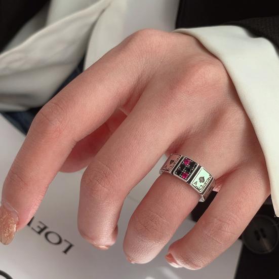 Charming Exaggerated Wear Resistant Knuckle Ring Playing Cards Open Cuff Finger Women Jewelry