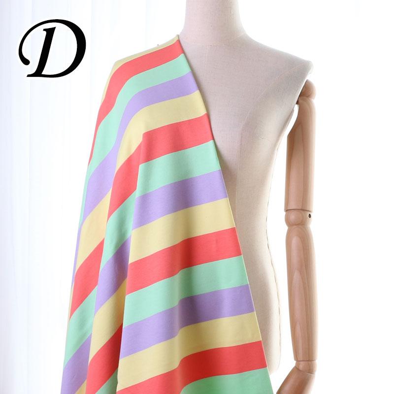 Радужная полосатая вязаная ткань на метраж для футболки, летней юбки, детской одежды, шитья кукол, хлопковая, тонкая, эластичная, мягкая ткань