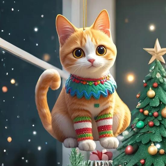 Cat Pendant Car Ornament Hanging Realistic Animal Cat Rearview Mirror Hanging Decor Acrylic Car Charm Party Festival Gift for Car Lovers