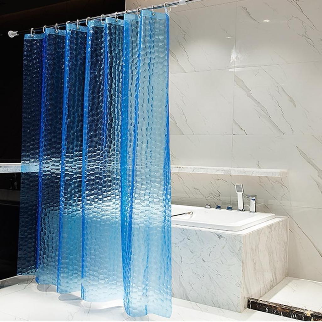 1pc 3D Shower Curtain Liner with Plastic Hooks, 71*71inch / 180*180cm Waterproof Plastic Bath Curtain, Luxury Bathroom Curtain