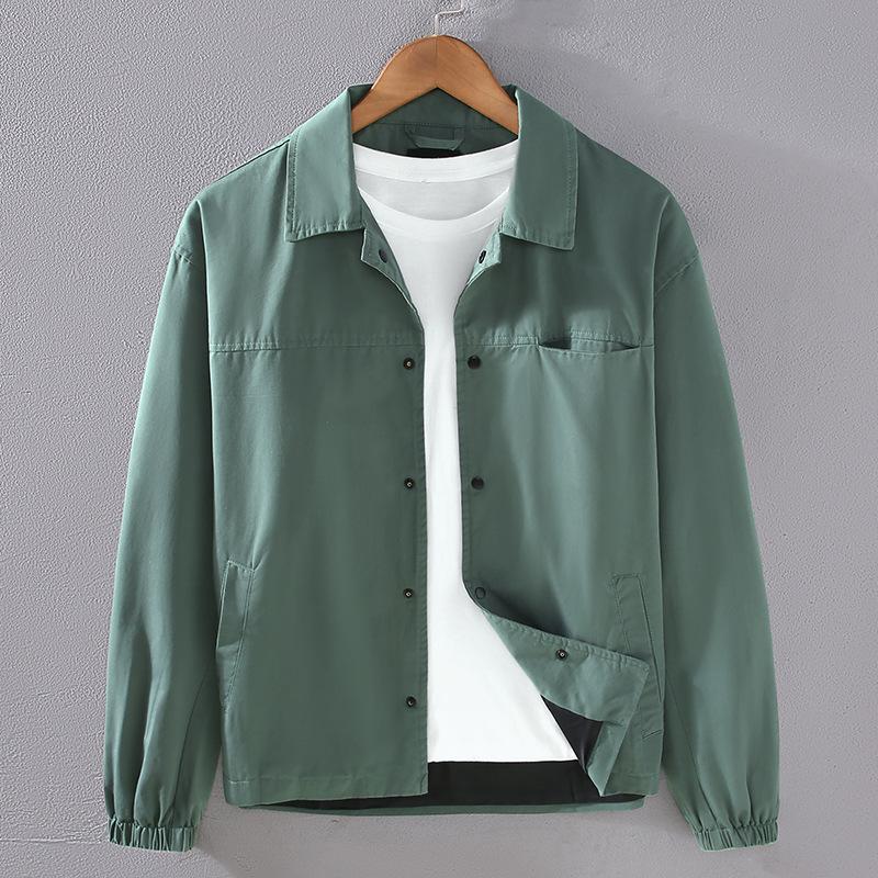 Весенние/осенние куртки для мужчин, японское простое повседневное мужское пальто с отложным воротником, однотонная куртка из чистого хлопка на пуговицах