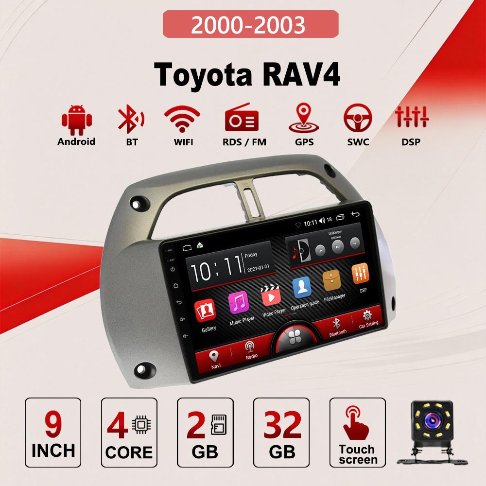 2Din Android Car-Play Car Radio,Toyota RAV4 2000-2003,Multimedia Player Head Unit Stereo GPS Navigation BT WIFI,2+32GB