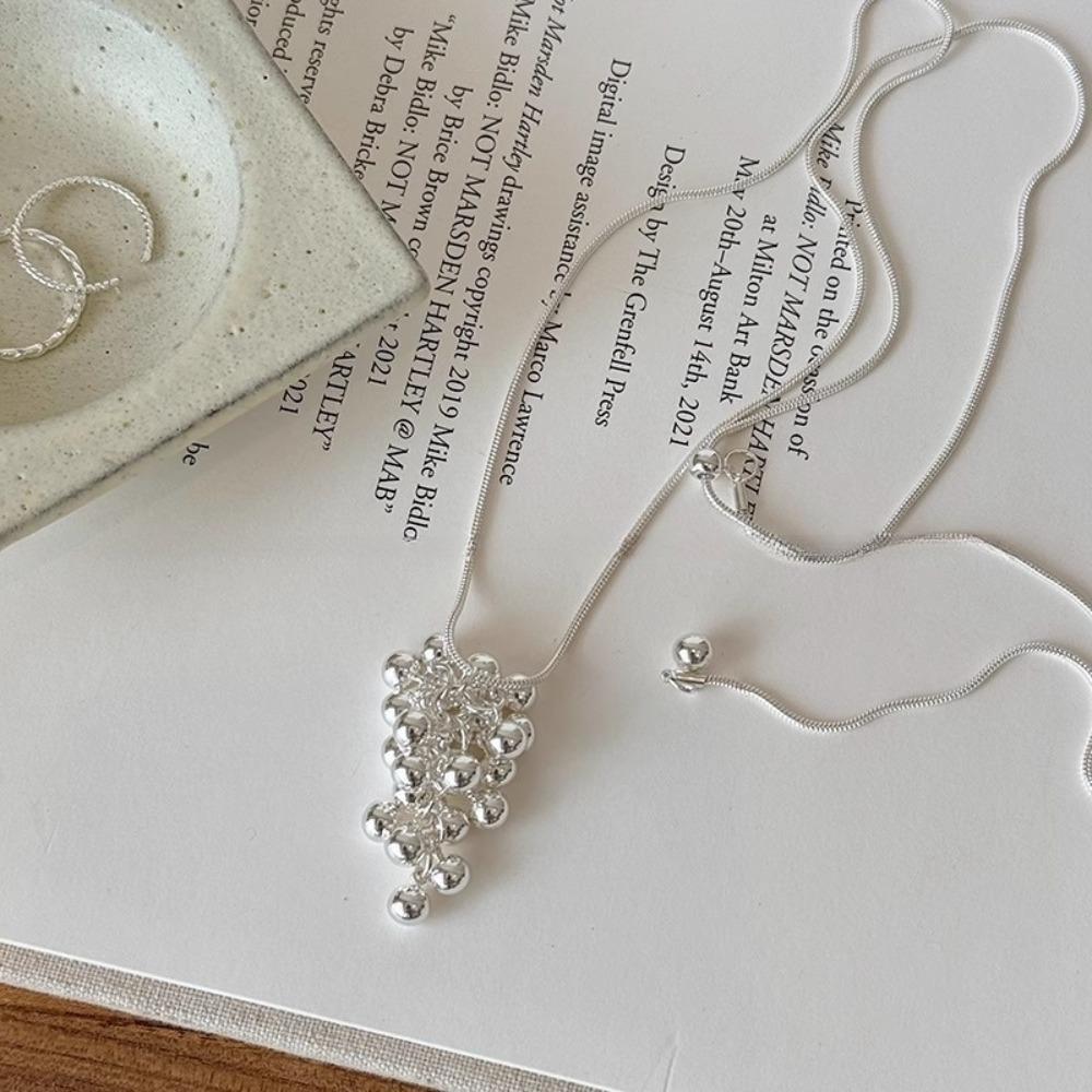 Silver Grapes Pendant Necklace Jewelry Pearl Grape Sweater Chain Grape Cluster Necklace Summer