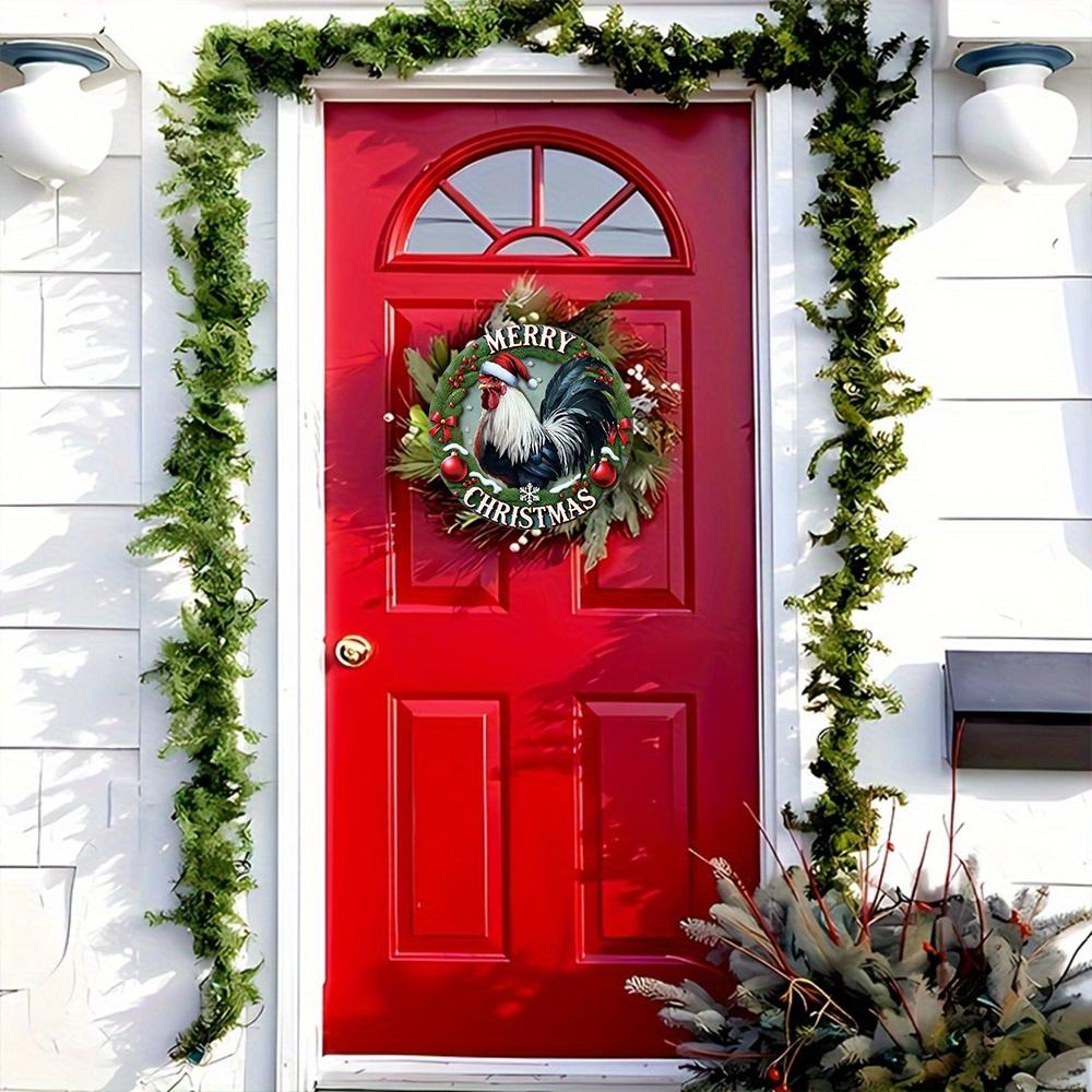 Величественный Петух Деревянный Рождественский Знак, Круглый Знак «Счастливого Рождества» для Декора на Входную Дверь или Стену, Идеальный Рождественский Подарок