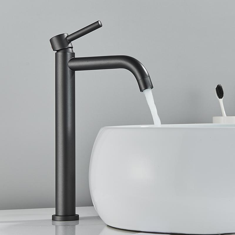 Tall Basin Sink Faucet Slim Black Chrome Bathroom Washbasin Water Mixer Tap Hot Cold Water Basin Crane Deck Mounted Bathroom Tap