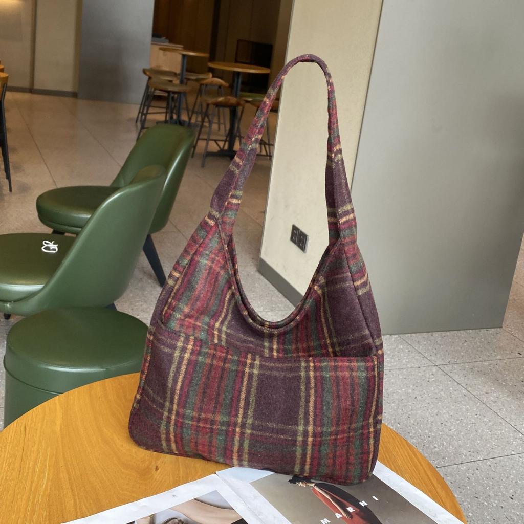 Универсальная сумка через плечо, шерстяная клетчатая сумка в стиле ретро, школьная сумка большой вместимости