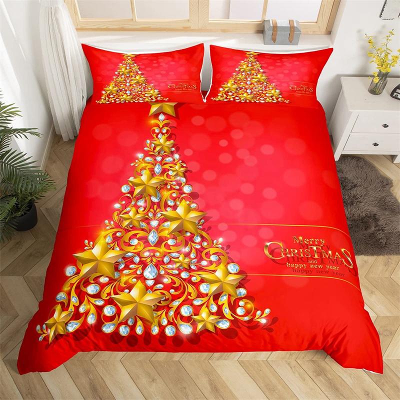 Комплект постельного белья «Веселая рождественская елка» Красный комплект пододеяльника Рождественская снежинка с блестками Покрывало Микрофибра Полуторный Кинг Покрывало
