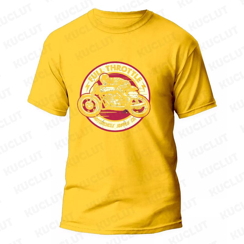 Full Throttle Cafe Racer Rockabilly Biker Print T-Shirt Men Fashion Motorcycle Short Sleeve Tops Fashion Summer Loose Tees Shirt