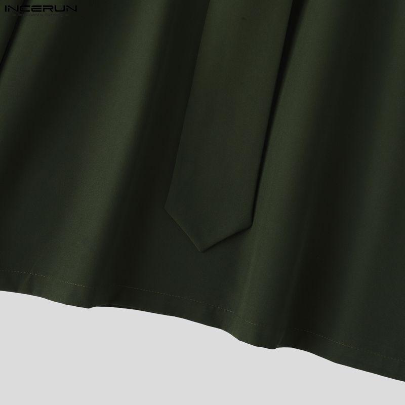 INCERUN Мужские костюмы оверсайз с морским воротником, рубашки с длинным рукавом, длинные брюки, повседневные двойки