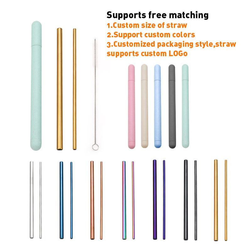 Портативный набор соломинок Креативный набор соломинок из нержавеющей стали 304 Ящик для хранения пшеничной соломы для кемпинга, пикника, путешествий, пылезащитная питьевая соломинка