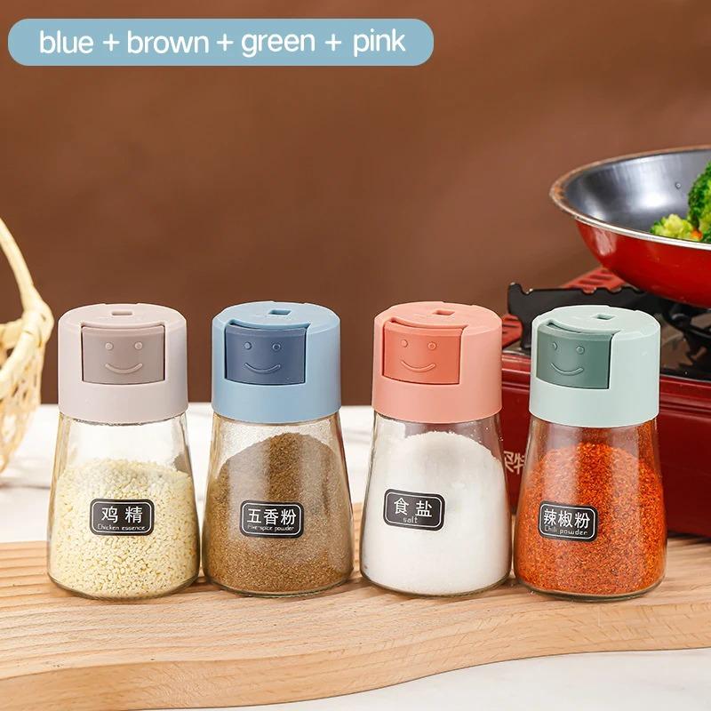 1PCS Kitchen Quantitative Seasoning Jar Glass Press Control Salt Bottle Metering And Sprinkling Salt Seasoning Bottle