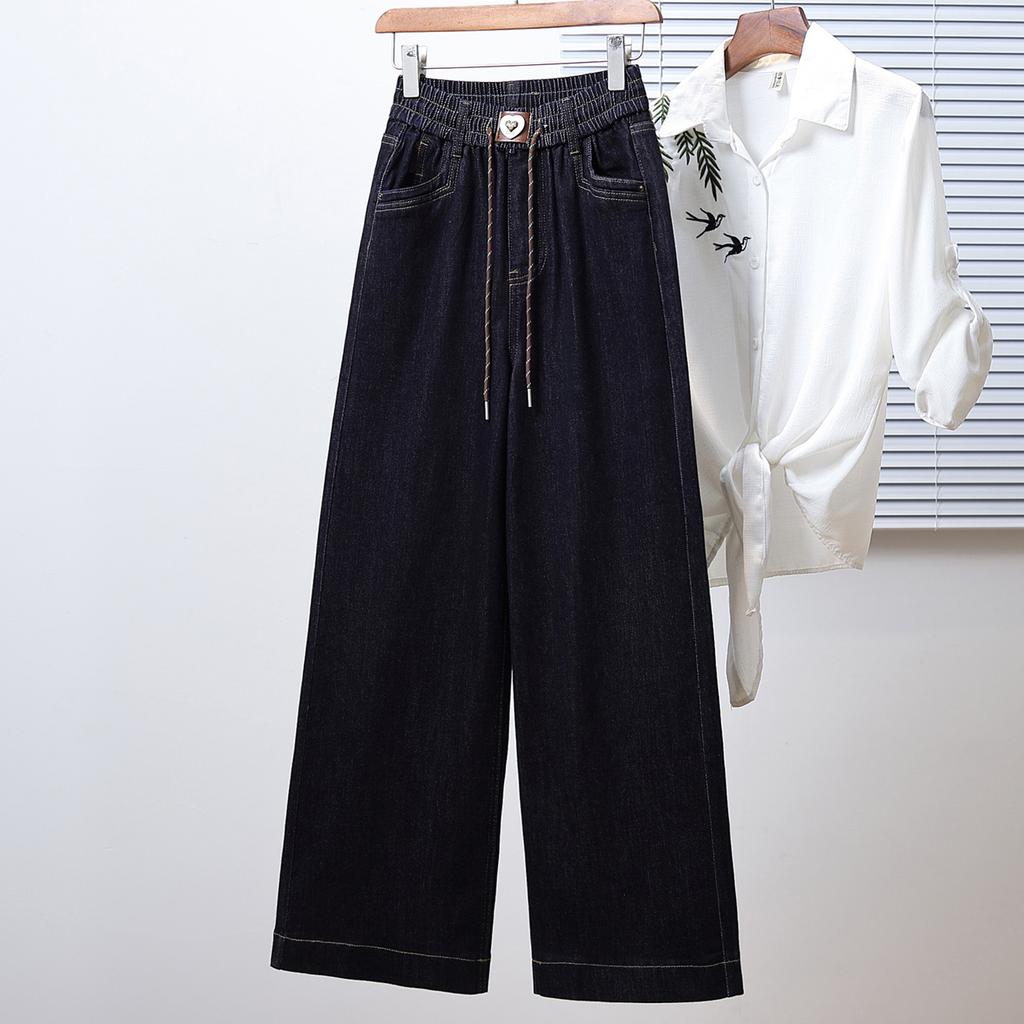 Dimanaf 2025 Plus Size Autumn Women Jeans Pants Denim Wide-leg Pants Elastic Basic Blue High Waist Trousers Oversize Fashion New Pants 5XL