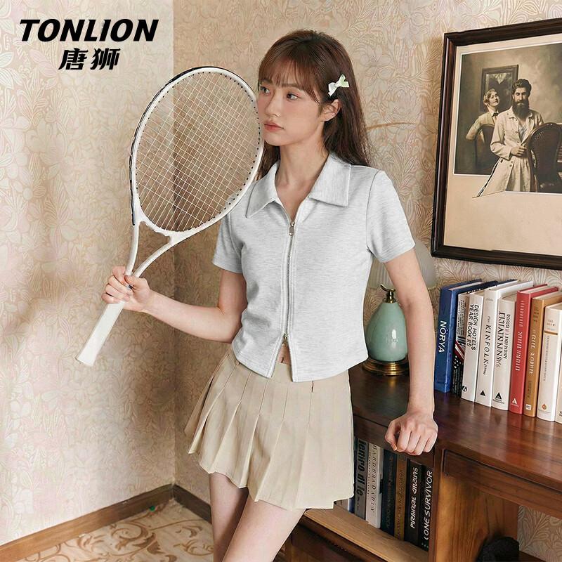 Женская футболка TonLion с воротником-поло на молнии, с коротким рукавом