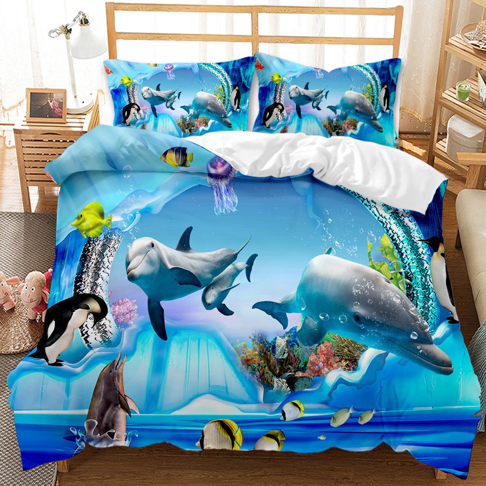 Underwater World Whale Shark Quilt Set Three-Piece 3D Digital Printing Bedding