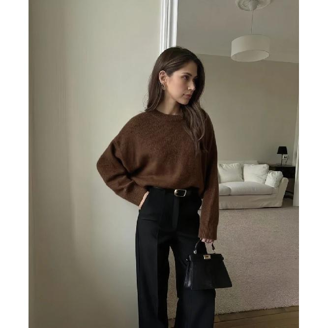 Basic O Neck Basic Sleeve Sweater Women 2025 Oversized Short Knitted Pullovers Female Casual Thick Warm Soft Tops