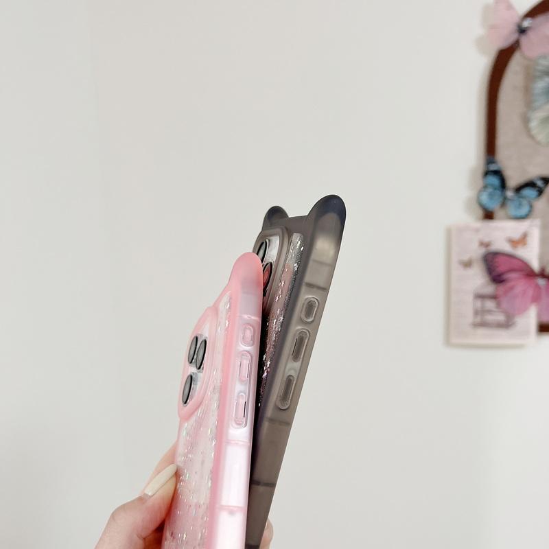 Glitter Clear Cat Ear Design Phone Shell For iPhone 15 Pro Max 14 Plus 13 12 Pro 11 Luxury Matte Silicone Shockproof Soft Case Cover