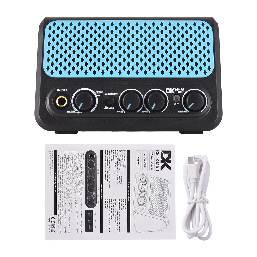 DK 10W Электрогитарный усилитель Двухканальный Clean/Overdrive и эффекты реверберации Подключение Bluetooth/наушников Plug and Play