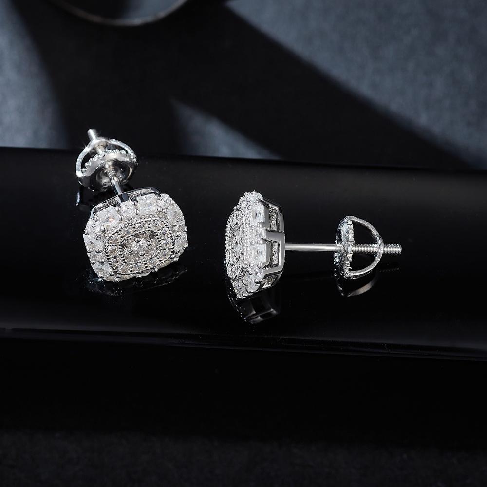 Unique Round Rectangle Moissanite Earrings 925 Silver Fashion Jewelry Stud Earrings for Women