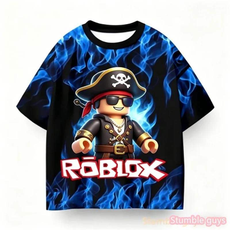 Аниме Летние Мальчики Roblox Принт Футболка Модный Дизайн Игрового Персонажа Повседневная Детская Девочки Короткий Рукав Мультяшная Детская Футболка