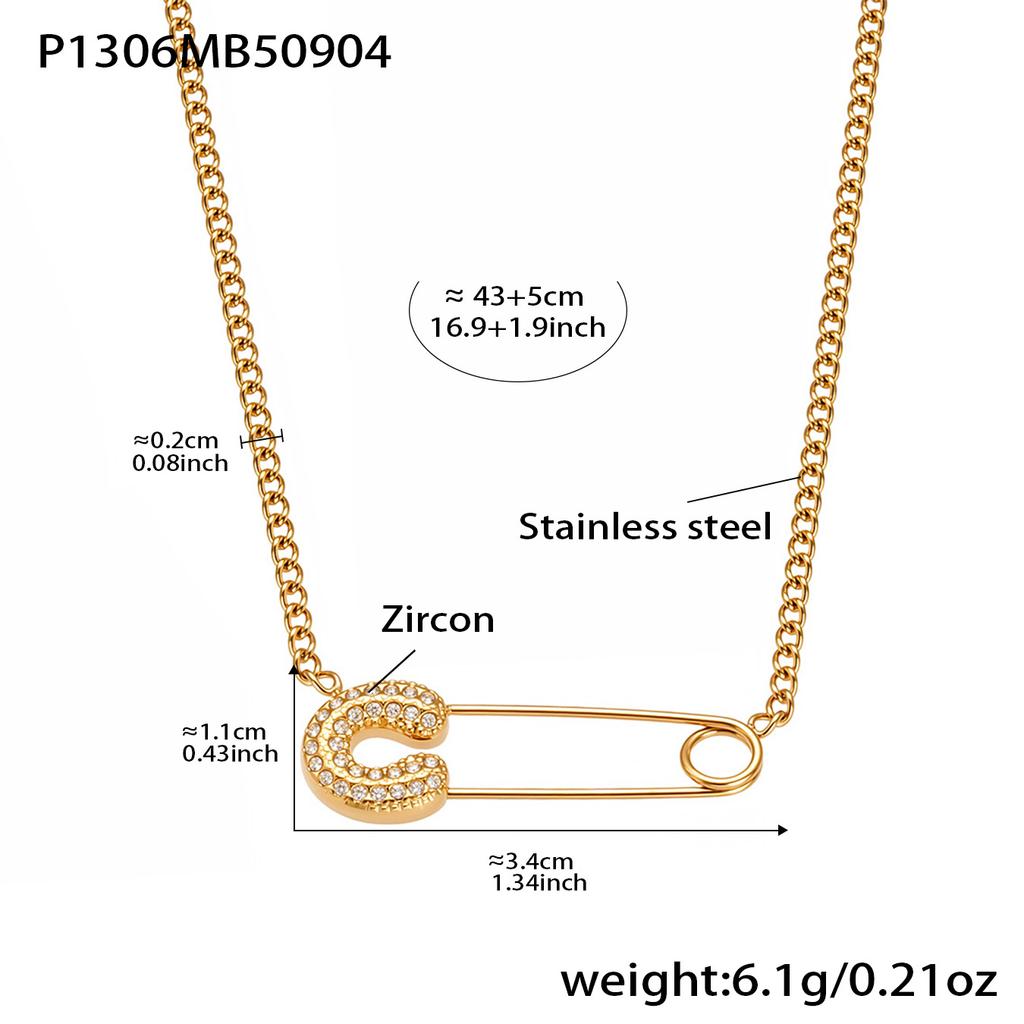 Dainty Zircon Pave Safety Pin Necklace In Stainless Steel 18k Gold Plated Tiny Chain Pendant Necklaces Charm Necklace For Women