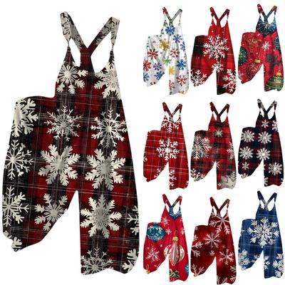Женский модный повседневный комбинезон с рождественским принтом и широкими бретелями сзади