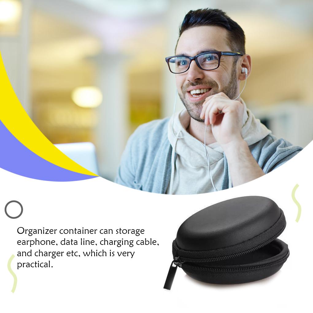 Storage Box PU Date Line Ear Stopper Earphone Organization Protection Case Portable Home School Office Pocket Container
