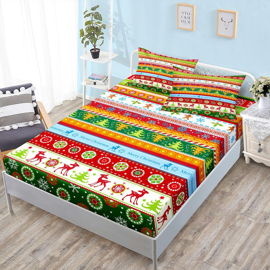 Sheet Three-Piece Bedspread Pillowcase Christmas Mattress Protective Cover