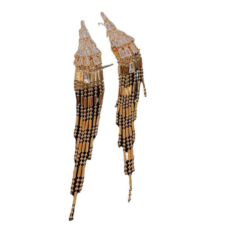Silver needle zircon geometric fringed earrings light luxury high-end autumn and winter earrings women's new popular earrings