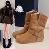 Pile Up New Rad Boots Women's Belt Buckle Autumn Brown 2025 Retro Short Boots Inner Height Increase and Thin Folds