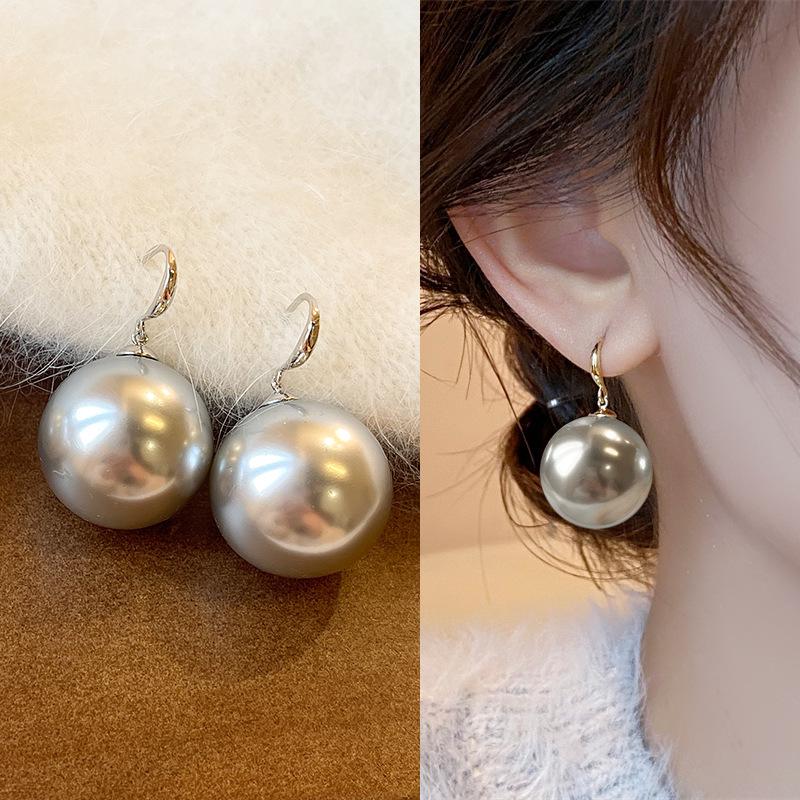 Серьги Zhenduo Large Pearl Hemp Grey - французский ретро-стиль с элегантными роскошными крючками