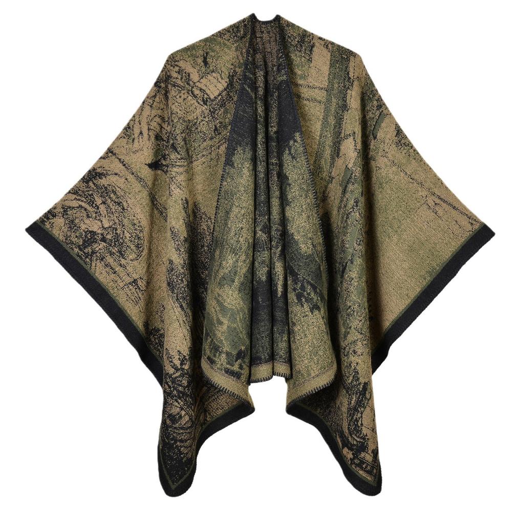 Shawl Imitation Cashmere Knitted Scarf Split Fork Oil Painting Cape Cloak Outside