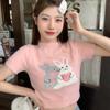 Летняя женская футболка с принтом кролика, милая повседневная футболка с короткими рукавами, корейская версия