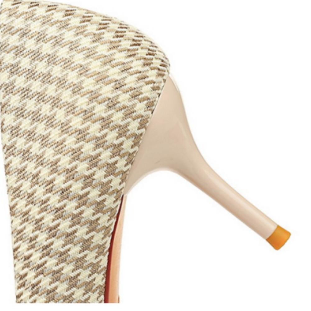 European and American Thin Heel Shallow Mouth Pointed Cloth Plaid Thousand Bird Check Metal Chain Pearl High Heel Shoes
