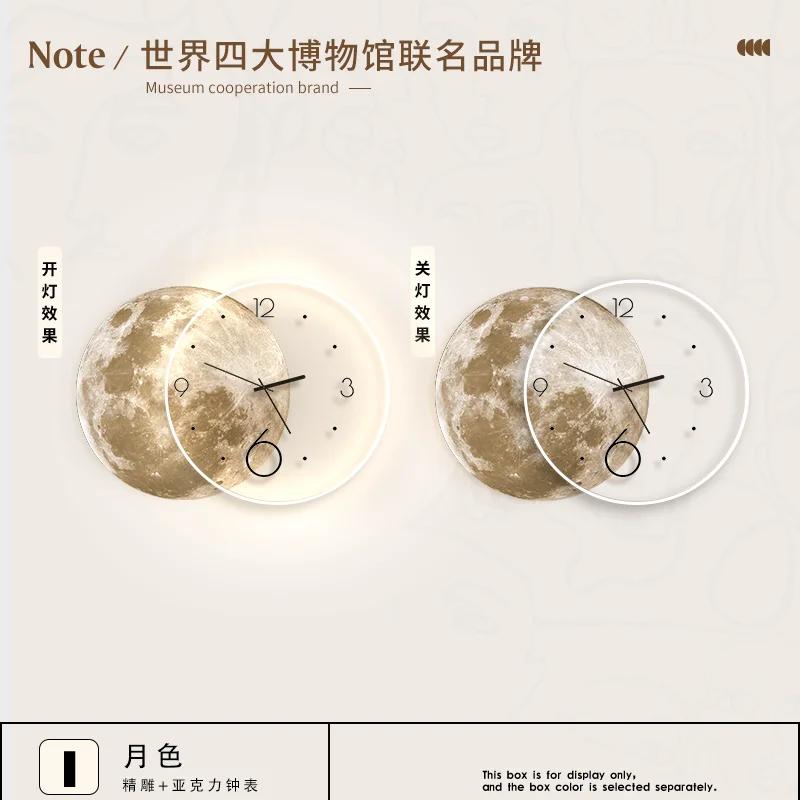 Украшение гостиной Картина Луна Светодиодные настенные часы Домашний декор Фон Бесшумные часы Спальня Декоративные подарки
